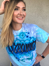 Load image into Gallery viewer, Blue Tie Dye Custom Personalized Airbrush Name T-shirt