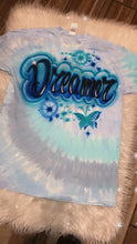 Load image into Gallery viewer, Blue Tie Dye Custom Personalized Airbrush Name T-shirt