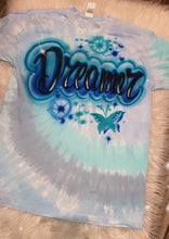 Load image into Gallery viewer, Blue Tie Dye Custom Personalized Airbrush Name T-shirt