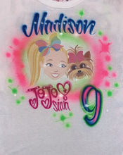 Load image into Gallery viewer, Jojo Siwa Rainbow Big Bow Birthday Custom Personalized Airbrush Name Shirt with Glitter