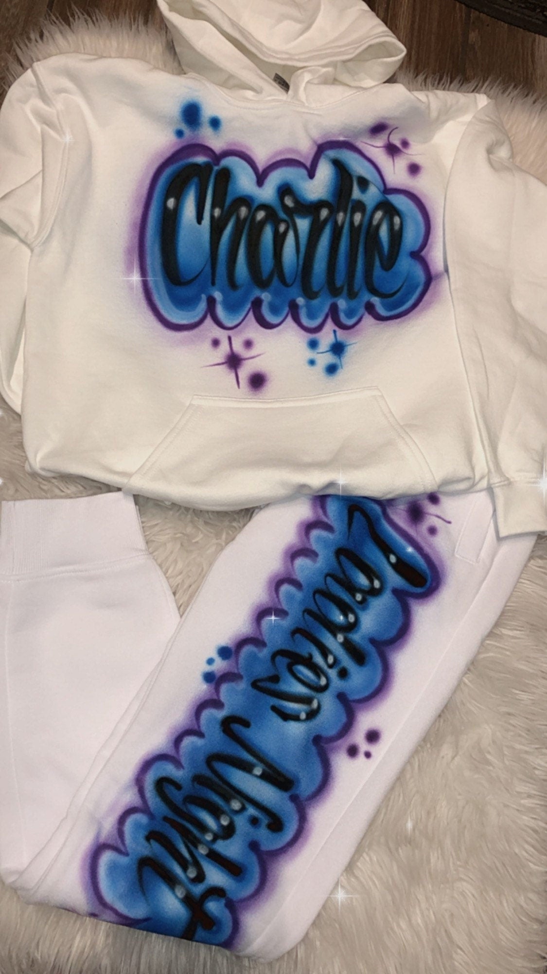 90s Clothing Custom Airbrush 3 Piece Sweat Suit Gray / Adult Medium