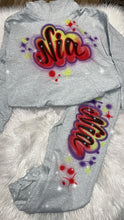 Load image into Gallery viewer, Kids Custom Airbrush Name 3 Piece Set / Personalized Hoodie Sweatpants T-shirt /Spray Paint Outfit / Gift Set for kids