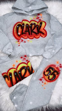 Load image into Gallery viewer, Kids Custom Airbrush Name 3 Piece Set / Personalized Hoodie Sweatpants T-shirt /Spray Paint Outfit / Gift Set for kids