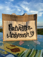 Load image into Gallery viewer, Custom Airbrush Heavy Duty Reusable Large Jute Burlap Tote Bags with Front Canvas Pocket