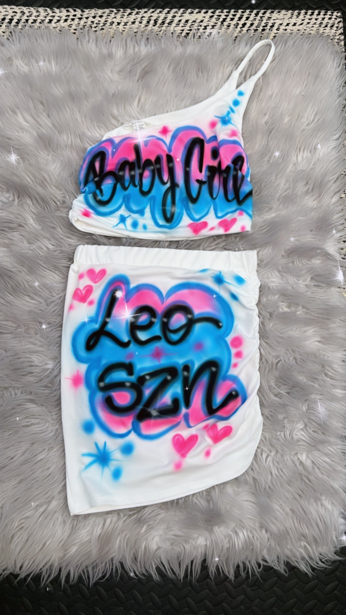 Custom Airbrush One shoulder top and Skirt set Cute Skirt set 90s