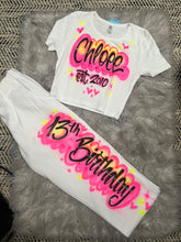 Load image into Gallery viewer, Custom Airbrush Cropped Tee-Sweatpants Set | Women's Crop Tee Set | 90's outfit