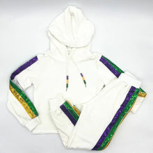 Load image into Gallery viewer, Customizable Children Sequin Side Jogger Set | Kids' Personalizable Sequin Mardi Gras Sweatshirt and Sweatpants Outfit
