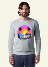 Load image into Gallery viewer, Fleece Crewneck Sweatshirt - Galveston Purple and Pink Sunset Airbrush-Style
