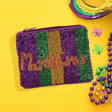 Load image into Gallery viewer, MARDI GRAS Message Seed Beaded Mini Pouch Bag
