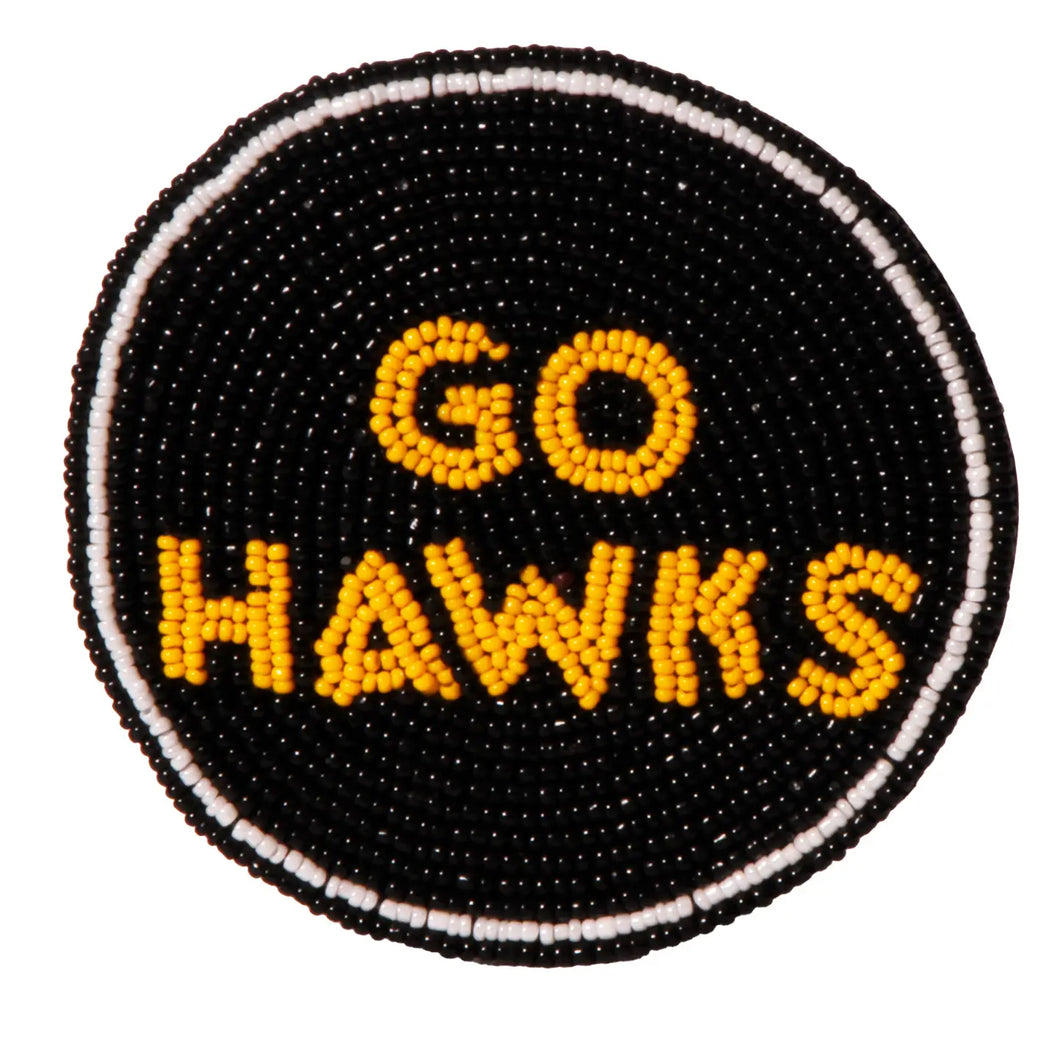 Iowa Go Hawks Beaded Button in Black and Yellow - Game Day Pin