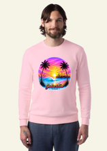 Load image into Gallery viewer, Fleece Crewneck Sweatshirt - Galveston Purple and Pink Sunset Airbrush-Style
