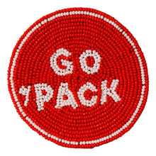 Load image into Gallery viewer, NC State Go Pack Beaded Button in Red and White – Game Day Stadium Pin  - College Gift
