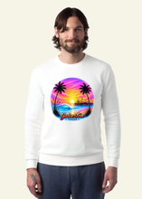 Load image into Gallery viewer, Fleece Crewneck Sweatshirt - Galveston Purple and Pink Sunset Airbrush-Style
