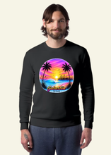 Load image into Gallery viewer, Fleece Crewneck Sweatshirt - Galveston Purple and Pink Sunset Airbrush-Style

