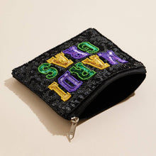 Load image into Gallery viewer, Mardi Gras Message Sequin Seed Beaded Mini Pouch Bag
