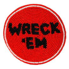 Load image into Gallery viewer, Texas Tech Wreck &#39;em Beaded Button in Red and Black - Game Day Pin
