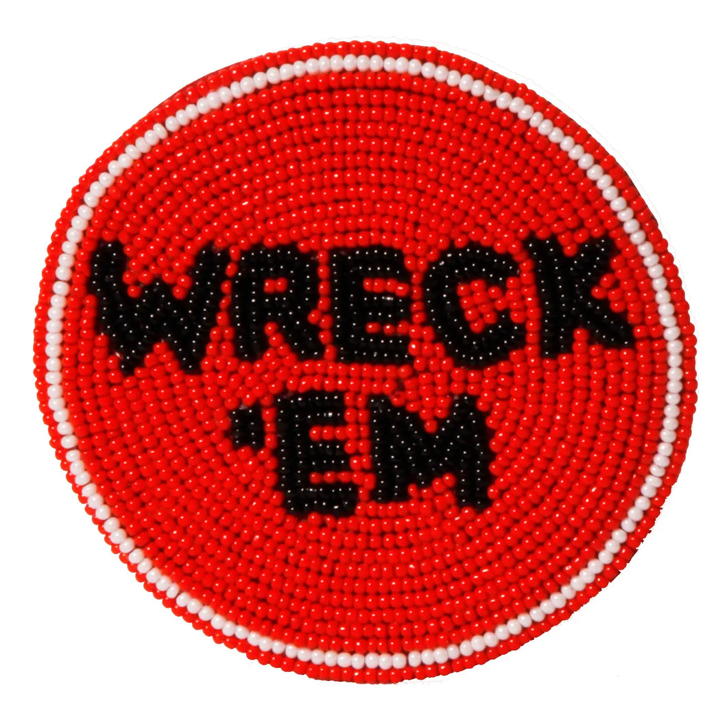 Texas Tech Wreck 'em Beaded Button in Red and Black - Game Day Pin
