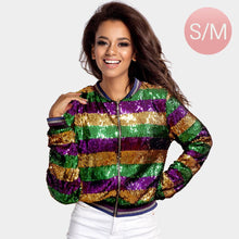 Load image into Gallery viewer, Mardi Gras Sequin Zipper Jacket
