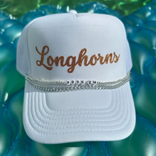 Load image into Gallery viewer, Longhorns Game Day Trucker Hat with Chain Charm | Texas Team Spirit Mesh Cap | Austin Football Game Day Accessory
