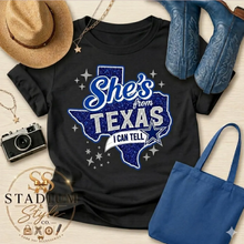 Load image into Gallery viewer, She's From Texas Tee | Blue Silver State Football Game Day Top

