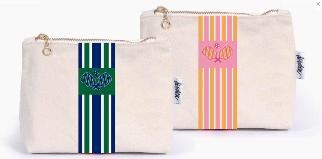 Customizable Pickleball Canvas Pouch - Pink and Orange or Navy and Green - Personalized Airbrush Bag