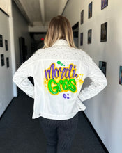 Load image into Gallery viewer, Custom Airbrush Mardi Gras Oversized  Denim Jacket
