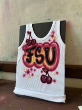 Load image into Gallery viewer, Maroon Custom Airbrush Ribbed Tank Top Game Day Personalized Outfit idea
