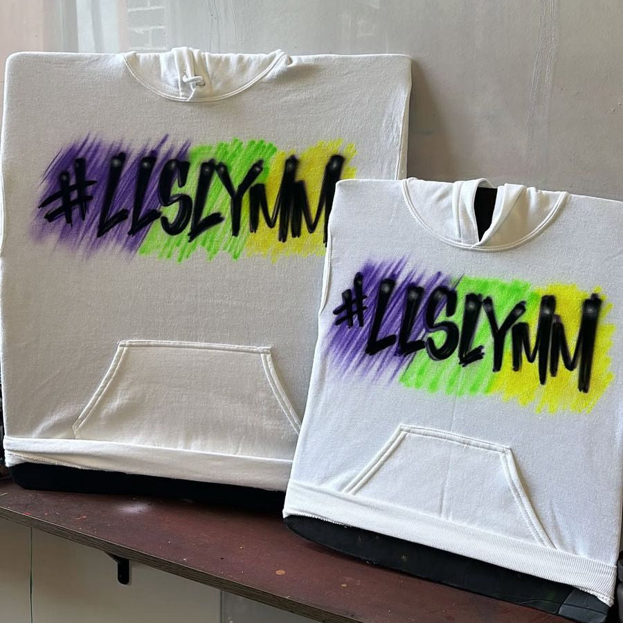 Mardi Gras Custom Personalized Airbrush Hoodie – Personalized Hand-Painted Sweatshirt | White, Gray | Carnival Outfit | Galveston Airbrush