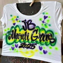 Load image into Gallery viewer, Custom Airbrush Mardi Gras Crop Top – Personalized Carnival Top
