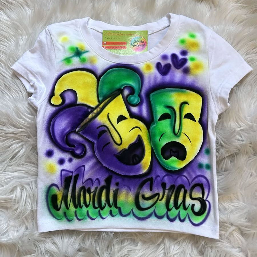 Custom Airbrush Mardi Gras Crop Top – Personalized Carnival Top
