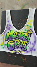 Load image into Gallery viewer, Custom Airbrush Mardi Gras V-Neck Ribbed Tank Top | Hand-Painted Crop Top | Personalized Airbrush Shirt | Mardi Gras Outfit for Women
