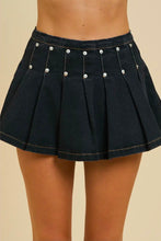 Load image into Gallery viewer, Pleated Dark Denim Mini Skort
