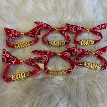 Load image into Gallery viewer, Custom Bandana Slider Bracelet with Gold Letters • College Game Day Spirit Jewelry
