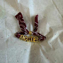 Load image into Gallery viewer, Custom Bandana Slider Bracelet with Gold Letters • College Game Day Spirit Jewelry
