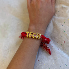 Load image into Gallery viewer, Custom Bandana Slider Bracelet with Gold Letters • College Game Day Spirit Jewelry
