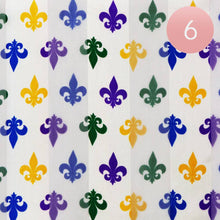 Load image into Gallery viewer, Silk Feel Satin Mardi Gras Fleur de Lis Patterned Scarf
