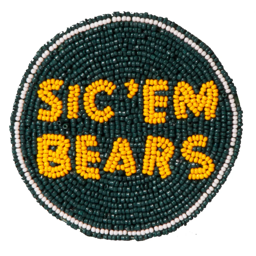 Baylor Sic 'em Bears Beaded Button in Green and Gold - Game Day Pin