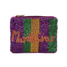 Load image into Gallery viewer, MARDI GRAS Message Seed Beaded Mini Pouch Bag
