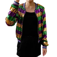 Load image into Gallery viewer, Mardi Gras Sequin Zipper Jacket
