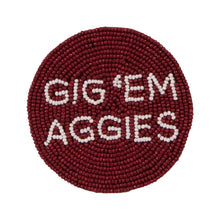 Load image into Gallery viewer, Texas A&amp;M Gig &#39;em Beaded Button in Maroon and White
