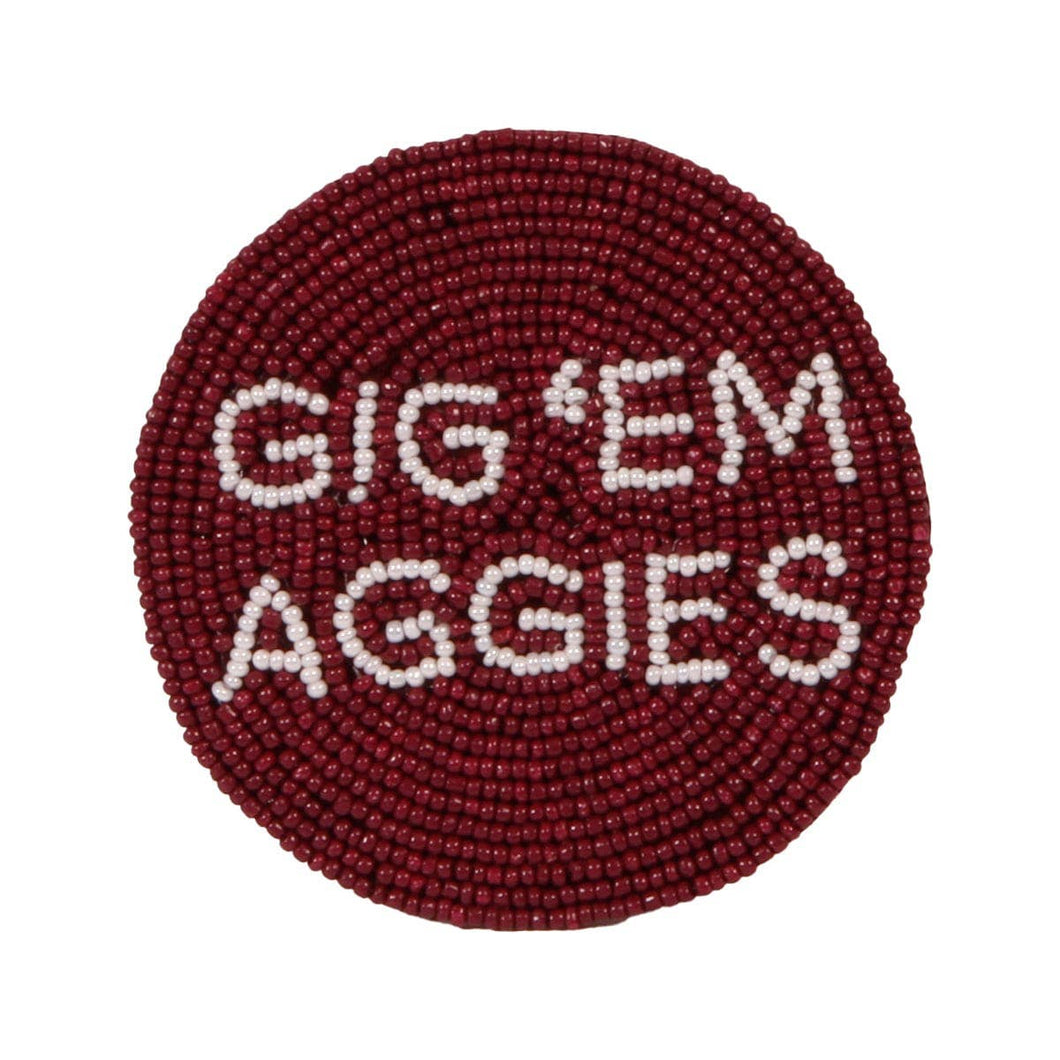 Texas A&M Gig 'em Beaded Button in Maroon and White