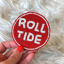 Load image into Gallery viewer, Alabama "Roll Tide" Beaded Button in Crimson and White - Game Day Stadium Pin
