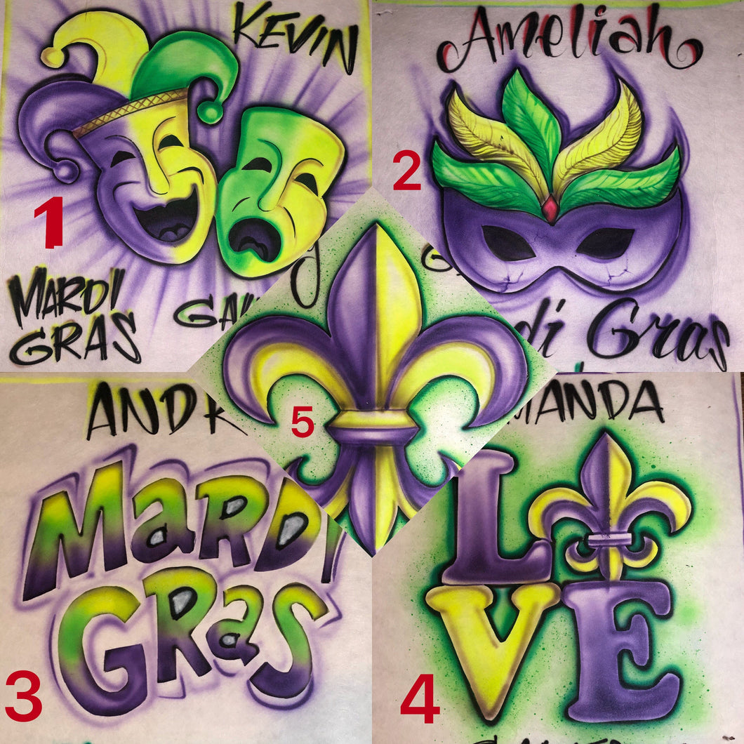 Mardi Gras Custom Personalized Airbrush Name T-Shirt